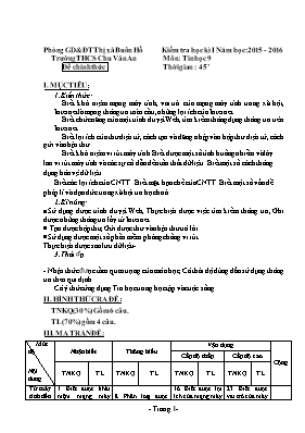 Kiểm tra học kì I Năm học 2015 - 2016 Môn Tin học 9 - Trường THCS Chu Văn An